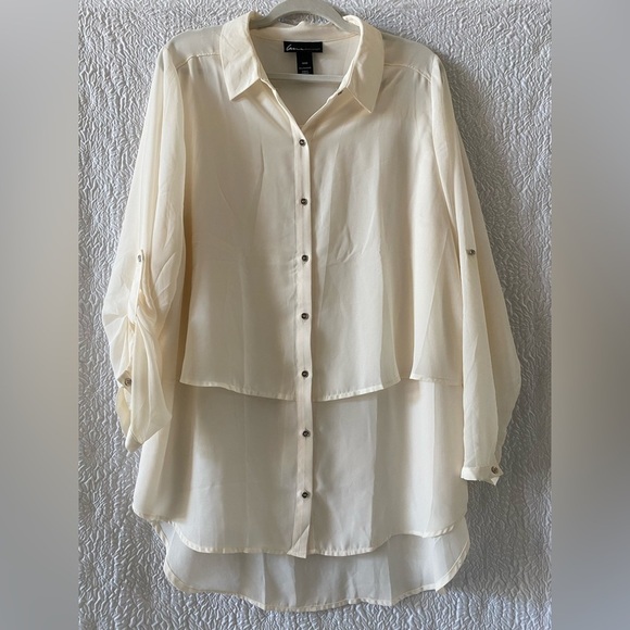 Lane Bryant Double Layered Sheer Long Sleeve Blouse - Picture 1 of 7